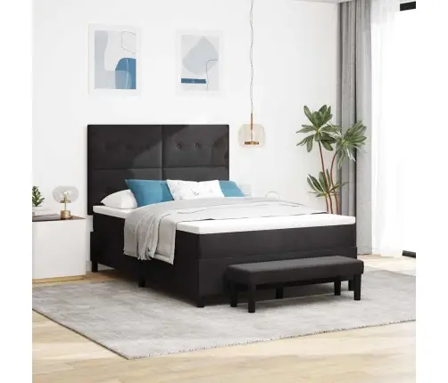 Kastītes Atsperu Gulta Ar Matraci Melna 140 X 190 Cm Samts Vidaxl