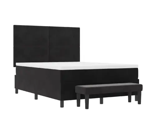 Kastītes Atsperu Gulta Ar Matraci Melna 140 X 190 Cm Samts Vidaxl