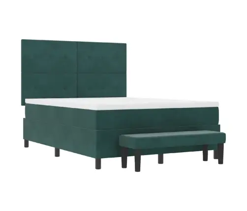 Kastītes Atsperu Gulta Ar Matraci Tumši Zaļa 140 X 200 Cm Samts Vidaxl