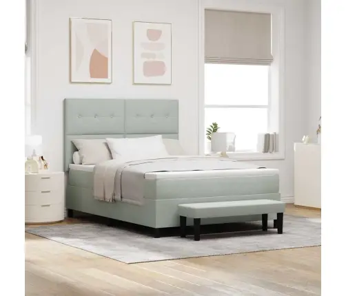 Kastesatspringta Gulta Ar Matraci Un Soli Gaiši Pelēks 160X200 Cm Samts Vidaxl