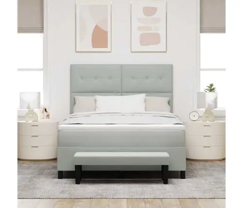 Kastesatspringta Gulta Ar Matraci Un Soli Gaiši Pelēks 160X200 Cm Samts Vidaxl