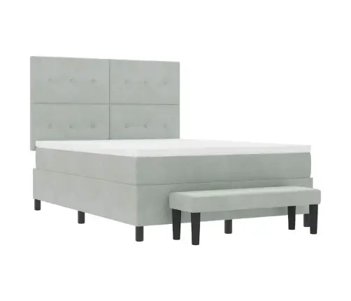 Kastesatspringta Gulta Ar Matraci Un Soli Gaiši Pelēks 160X200 Cm Samts Vidaxl