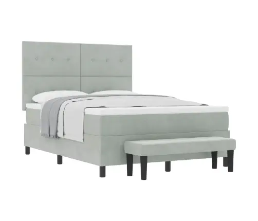 Kastesatspringta Gulta Ar Matraci Un Soli Gaiši Pelēks 160X200 Cm Samts Vidaxl