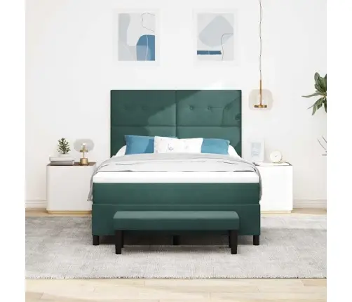 Kastītes Atsperu Gulta Ar Matraci Tumši Zaļa 160 X 200 Cm Samts Vidaxl