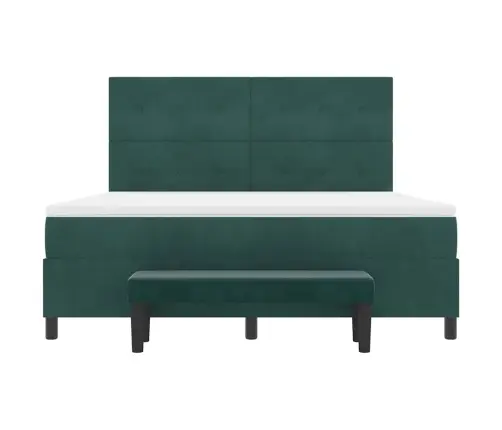 Kastītes Atsperu Gulta Ar Matraci Tumši Zaļa 180 X 200 Cm Samts Vidaxl