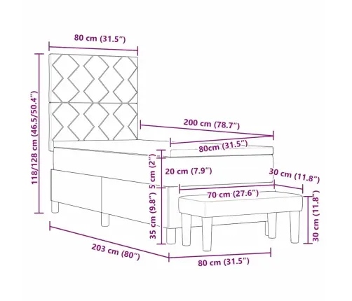 Kastītes Gulta Ar Matraci Un Soliņu Tumši Pelēka 80X200 Cm Samts Vidaxl