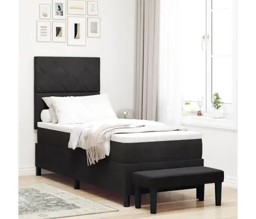 Kastītes Atsperu Gulta Ar Matraci Melna 80 X 200 Cm Samts Vidaxl