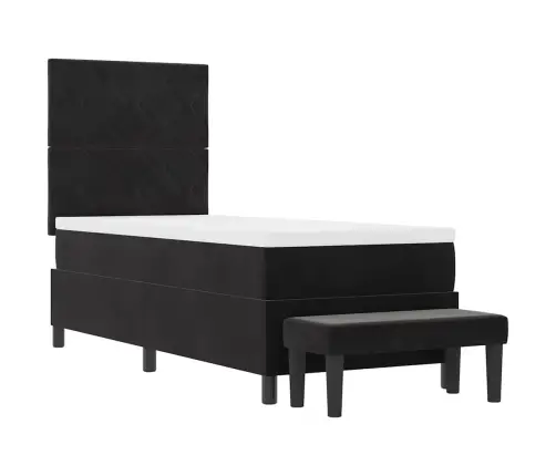 Kastītes Atsperu Gulta Ar Matraci Melna 80 X 200 Cm Samts Vidaxl
