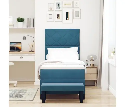 Kastītes Atsperu Gulta Ar Matraci Tumši Zila 80 X 200 Cm Samts Vidaxl