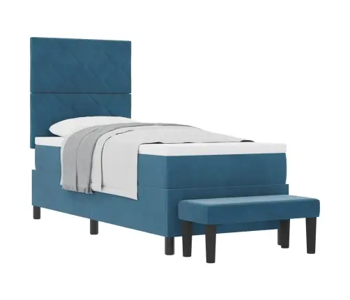 Kastītes Atsperu Gulta Ar Matraci Tumši Zila 80 X 200 Cm Samts Vidaxl