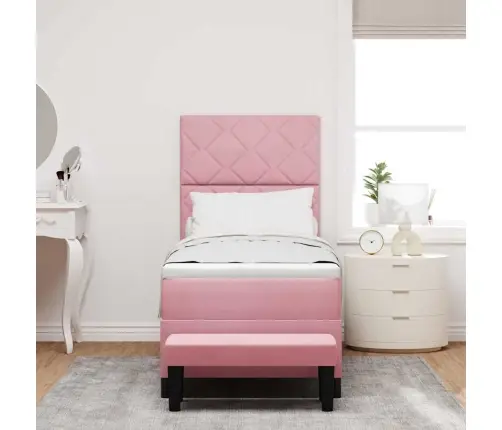 Kastītes Atsperu Gulta Ar Matraci Rozā 80 X 200 Cm Samts Vidaxl