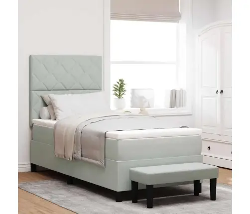 Kastītes Pamatne Ar Matraci Un Soli Gaiši Pelēkā Krāsā 90X190 Cm Samts Vidaxl