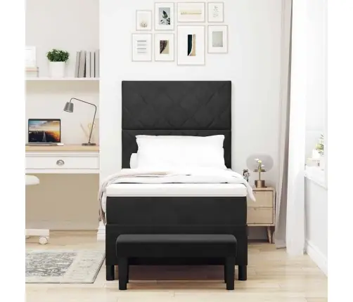 Kastītes Atsperu Gulta Ar Matraci Melna 90 X 190 Cm Samts Vidaxl