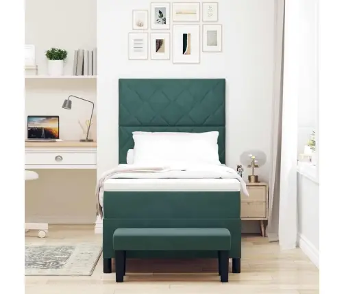 Kiemas Lova Su Čiužiniu Tamsiai Žalia 90 X 190 Cm Aksomas