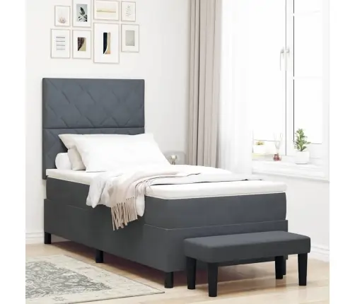 Kastītes Atsperu Gulta Tumši Pelēka 90 X 200 Cm Samts Vidaxl