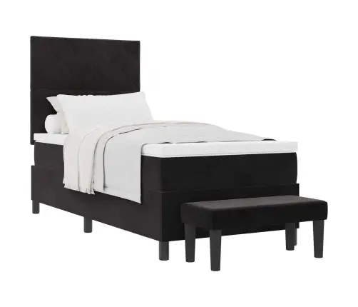 Kiemas Lova Su Čiužiniu Su Galvūgalio Juoda 90 X 200 Cm Aksomas