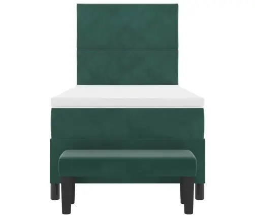 Kastītes Atsperu Gulta Ar Matraci Tumši Zaļa 90 X 200 Cm Samts Vidaxl