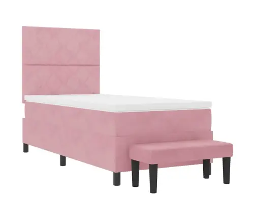 Kastītes Atsperu Gulta Ar Matraci Rozā 90 X 200 Cm Samts Vidaxl