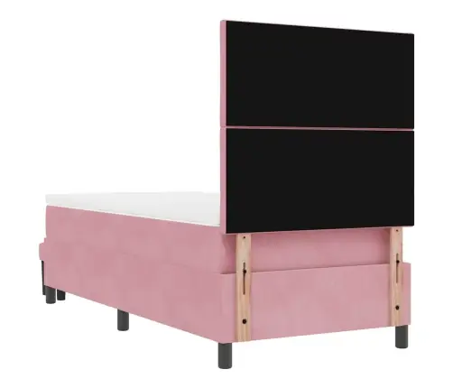 Kastītes Atsperu Gulta Ar Matraci Rozā 90 X 200 Cm Samts Vidaxl