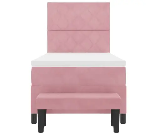 Kastītes Atsperu Gulta Ar Matraci Rozā 90 X 200 Cm Samts Vidaxl