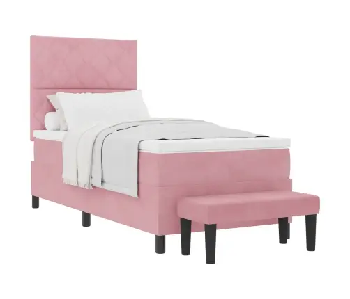 Kastītes Atsperu Gulta Ar Matraci Rozā 90 X 200 Cm Samts Vidaxl