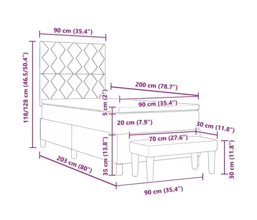 Kastītes Atsperu Gulta Ar Matraci Rozā 90 X 200 Cm Samts Vidaxl