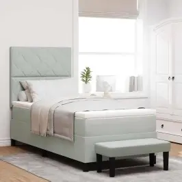 Kiemas Lova Su Čiužiniu Šviesiai Pilka 100 X 200 Cm Aksomas