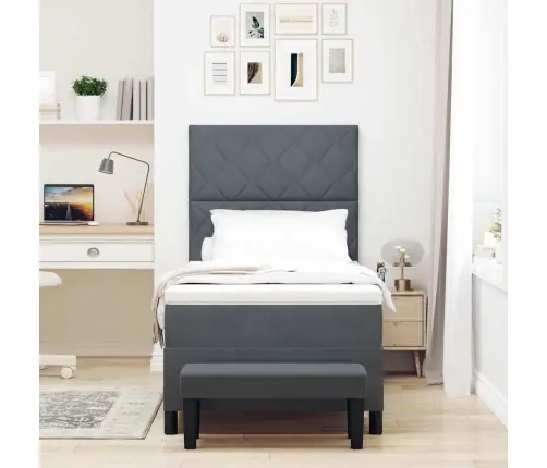 Gultas Atsperes Gulta Ar Matraci & Soliņu Tumši Pelēks 100X200 Cm Samts Vidaxl