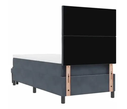 Gultas Atsperes Gulta Ar Matraci & Soliņu Tumši Pelēks 100X200 Cm Samts Vidaxl