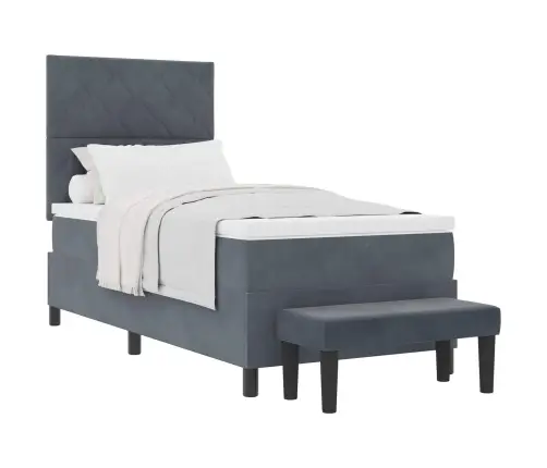 Gultas Atsperes Gulta Ar Matraci & Soliņu Tumši Pelēks 100X200 Cm Samts Vidaxl