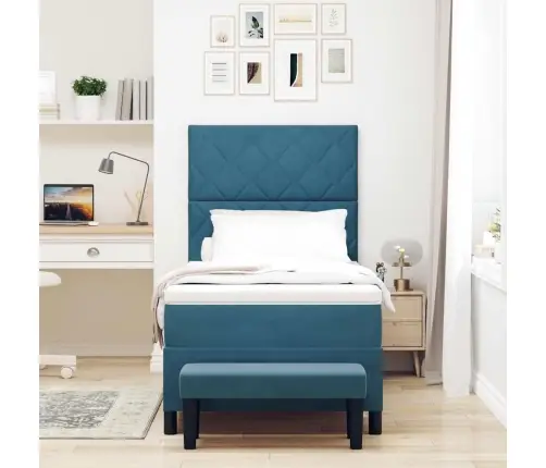 Kastītes Atsperu Gulta Ar Matraci Tumši Zila 100 X 200 Cm Samts Vidaxl