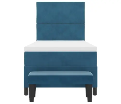 Kastītes Atsperu Gulta Ar Matraci Tumši Zila 100 X 200 Cm Samts Vidaxl