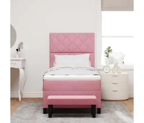 Kiemas Lova Su Čiužiniu Rožinė 100 X 200 Cm Aksomas