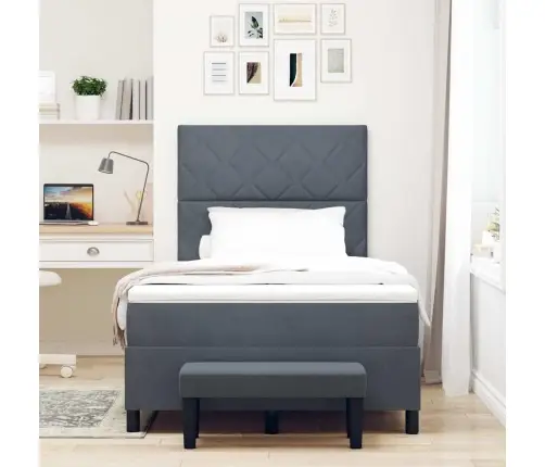 Kastītes Gulta Ar Matraci Un Soli Tumši Pelēks 120X190 Cm Samts Vidaxl