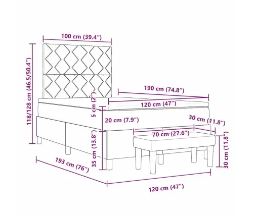 Kastītes Gulta Ar Matraci Un Soli Tumši Pelēks 120X190 Cm Samts Vidaxl