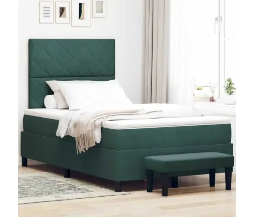 Kiemas Lova Su Čiužiniu Tamsiai Žalia 120 X 190 Cm Aksomas