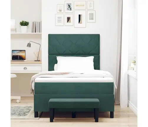 Kiemas Lova Su Čiužiniu Tamsiai Žalia 120 X 190 Cm Aksomas