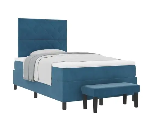 Kastītes Atsperu Gulta Ar Matraci Tumši Zila 120 X 190 Cm Samts Vidaxl