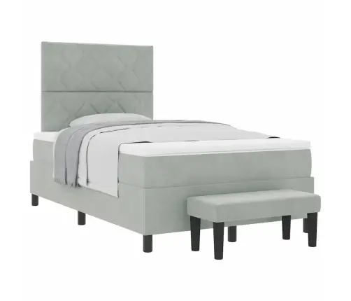 Kiemas Lova Su Čiužiniu Šviesiai Pilka 120 X 200 Cm Aksomas