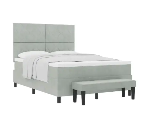 Kastīšu Gulta Ar Matraci Un Soliņu Gaiši Pelēka 140X190 Cm Samts Vidaxl