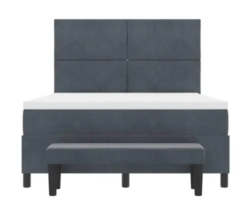 Boksa Pavasara Gulta Ar Matraci Un Soli Tumši Pelēks 140X190 Cm Samts Vidaxl