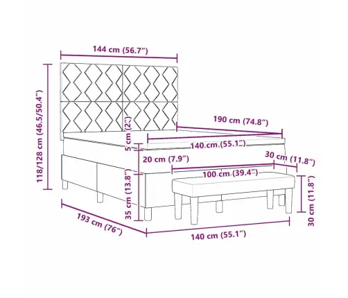 Boksa Pavasara Gulta Ar Matraci Un Soli Tumši Pelēks 140X190 Cm Samts Vidaxl