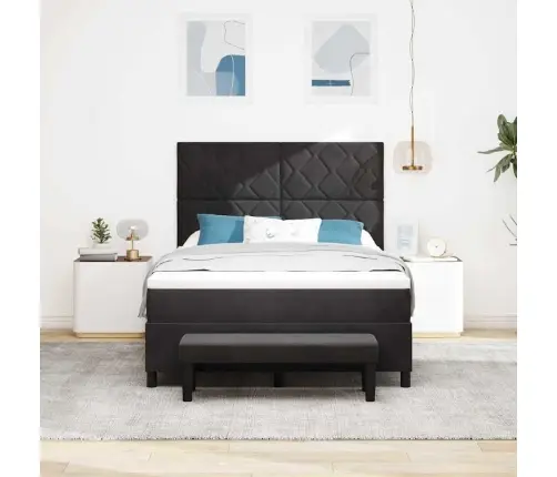 Kiemas Lova Su Čiužiniu Juoda 140 X 190 Cm Aksomas