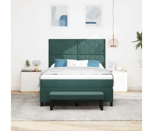 Kiemas Lova Su Čiužiniu Tamsiai Žalia 140 X 190 Cm Aksomas