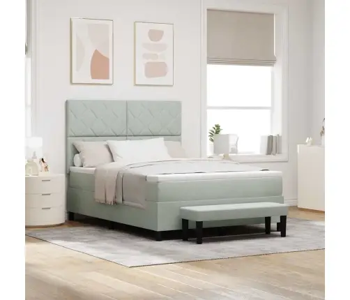 Kastes Atsperu Gulta Ar Matraci Un Soli Gaiši Pelēka 140X200 Cm Samts Vidaxl