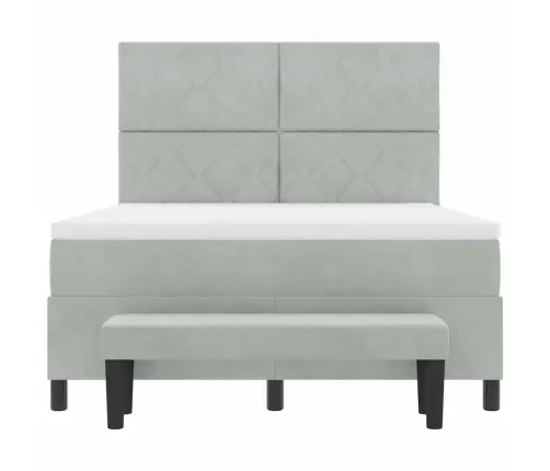 Kastes Atsperu Gulta Ar Matraci Un Soli Gaiši Pelēka 140X200 Cm Samts Vidaxl