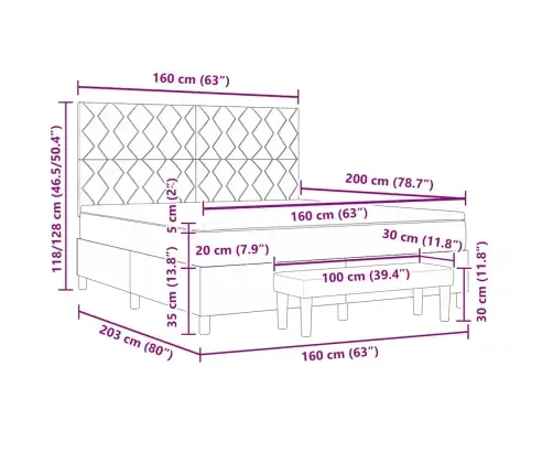 Kastītes Atsperu Gulta Ar Matraci Tumši Zila 160 X 200 Cm Samts Vidaxl