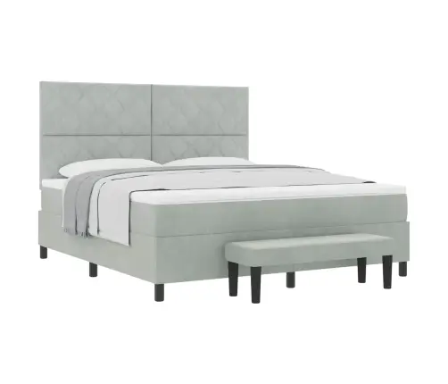 Kiemas Lova Su Čiužiniu Šviesiai Pilka 180 X 200 Cm Aksomas