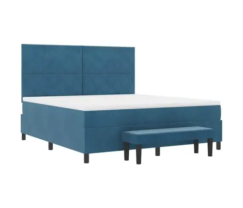 Kastītes Atsperu Gulta Ar Matraci Tumši Zila 180 X 200 Cm Samts Vidaxl