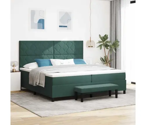 Kastītes Atsperu Gulta Ar Matraci Tumši Zaļš 200 X 200 Cm Samts Vidaxl